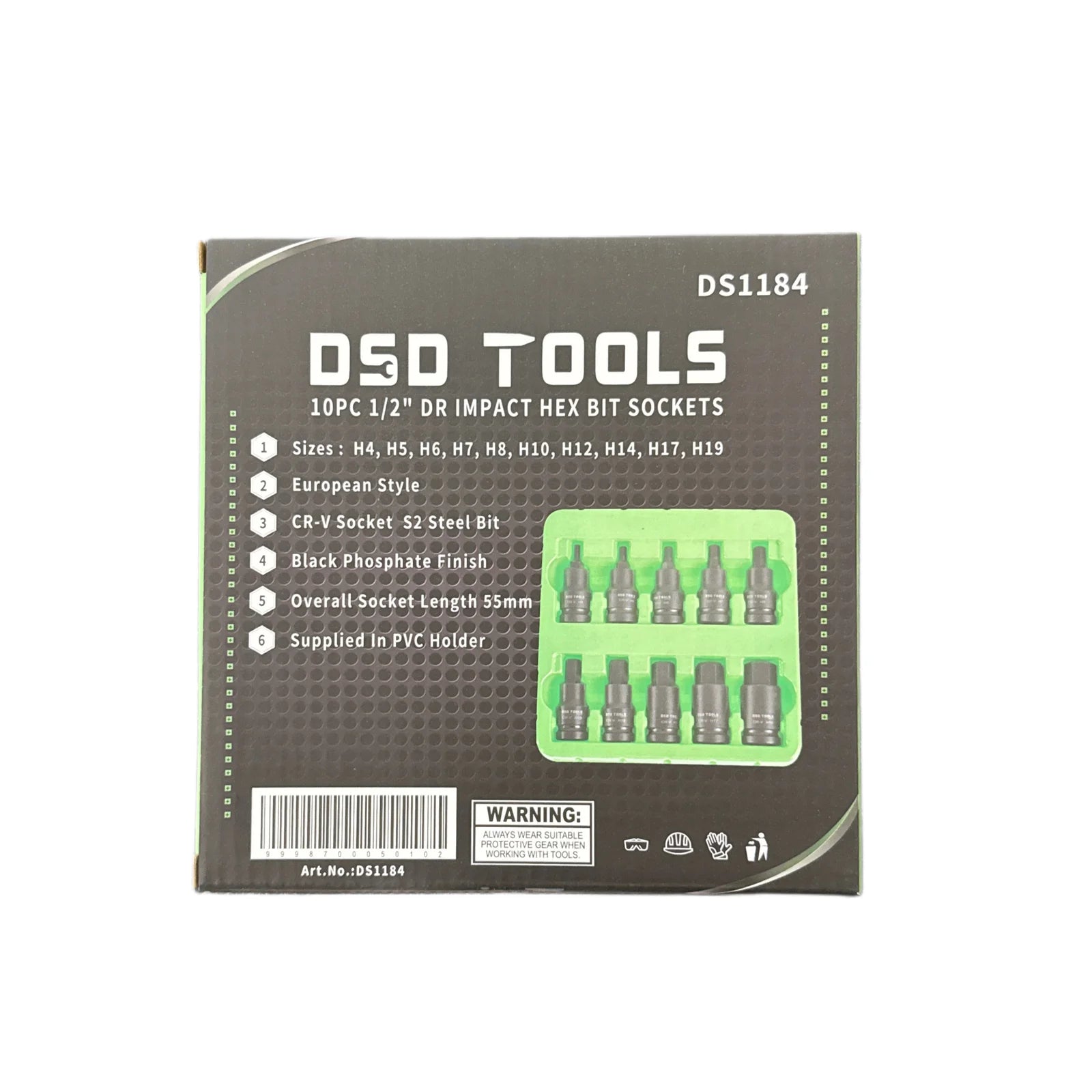 US PRO Tools Set de 10 bucăți cu șuruburi hexagonale de impact, cu antrenare de 1/2" de la 4 mm la 19 mm