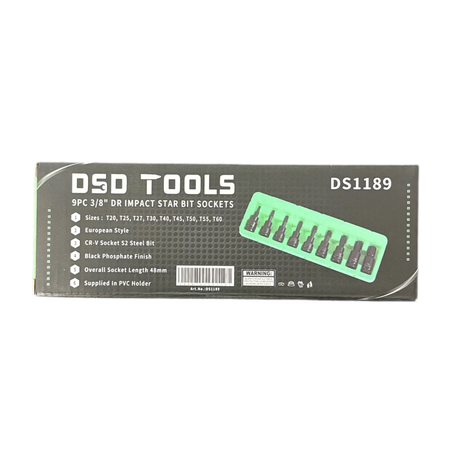 US PRO INDUSTRIAL Set de 9 bucăți 3/8” DR Impact Torx Star Bit T20 - T60 