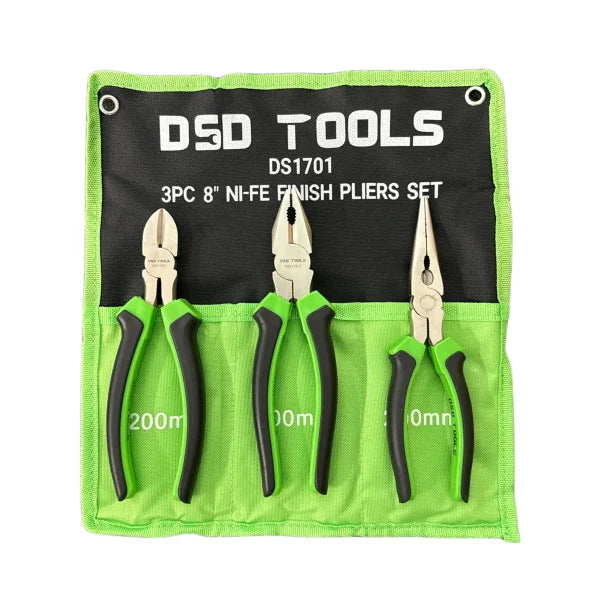 3pc 8″ Ni-Fe Finish Pliers Set DS1701