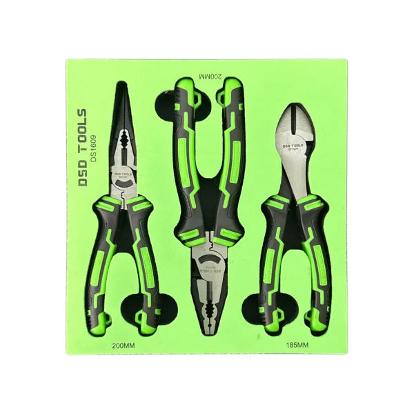 3pc Heavy Duty 8″ Finish Pliers Set in Foam Tray DS1609