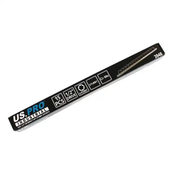 15-Piece 1/2″ Drive Stubby 6-Point Impact Socket Set – 3948