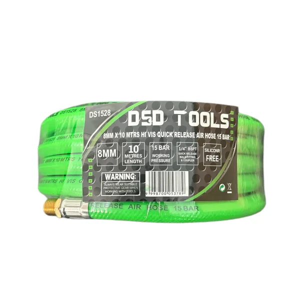 8mm X 10 Meters HI Vis Green Hybrid Quick Release Air Hose