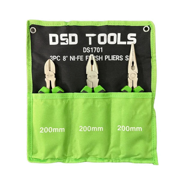 3pc 8″ Ni-Fe Finish Pliers Set DS1701