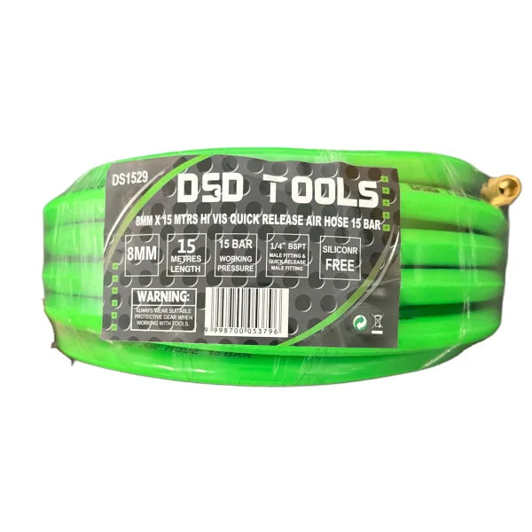 8mm X 15 Meters HI VIS Green Hybrid Quick Release Air Hose DS1529