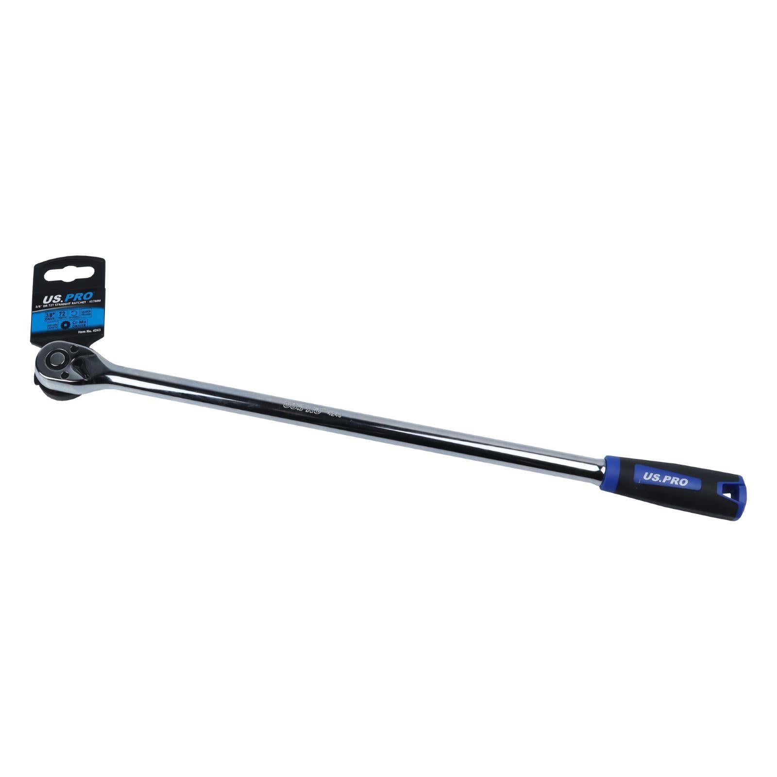 3/8" Drive Extra Long 457mm 72T Straight Ratchet TPR Grip 4243