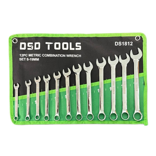 METRIC COMBINATION SPANNERS WRENCHES 12pc SET 8-19mm OPEN RING DS1812