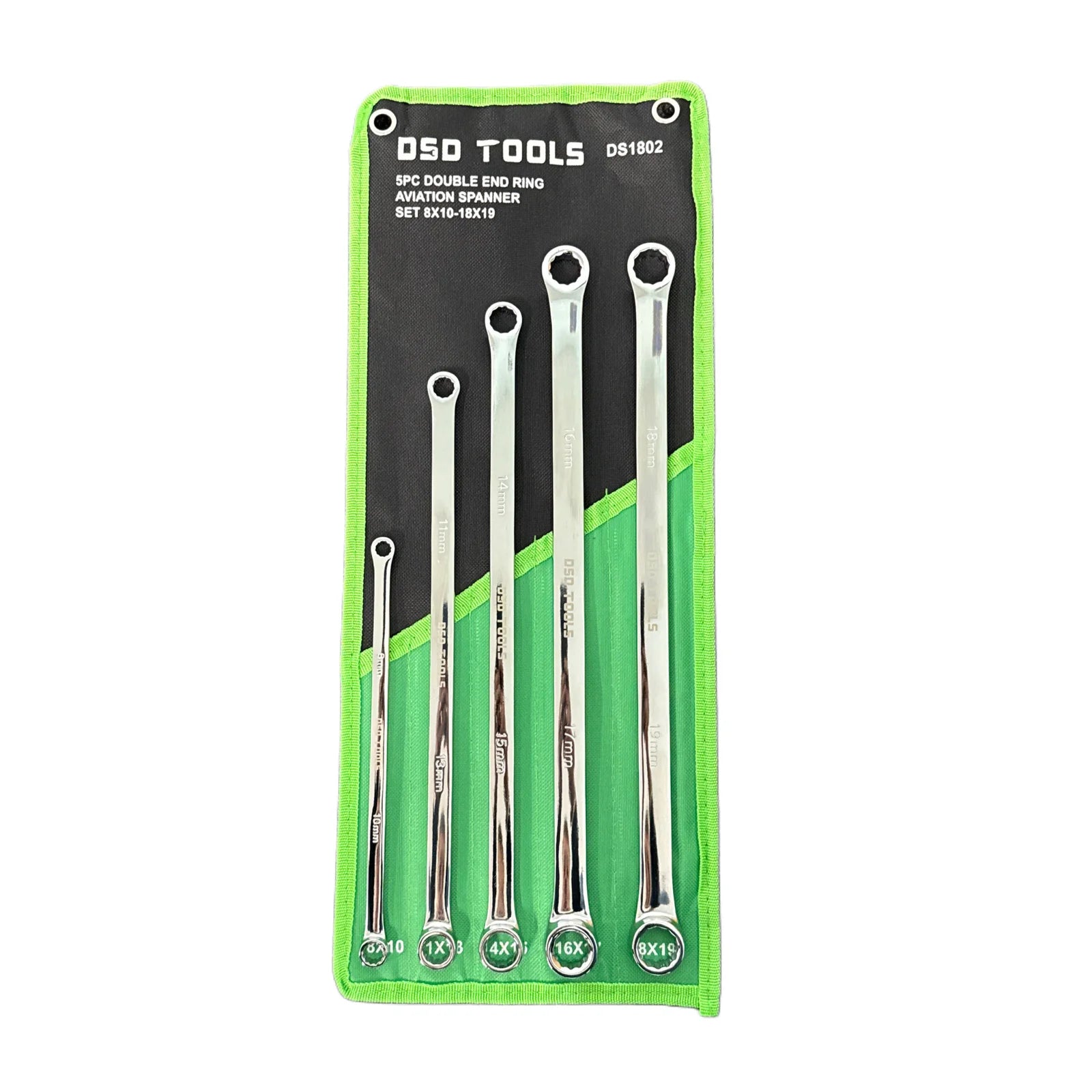 5pc Aviation Double Ended Ring Extra Long Spanner Set 8 - 19mm DS1802