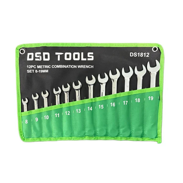 METRIC COMBINATION SPANNERS WRENCHES 12pc SET 8-19mm OPEN RING DS1812