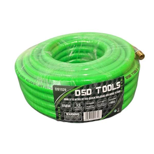 8mm X 15 Meters HI VIS Green Hybrid Quick Release Air Hose DS1529