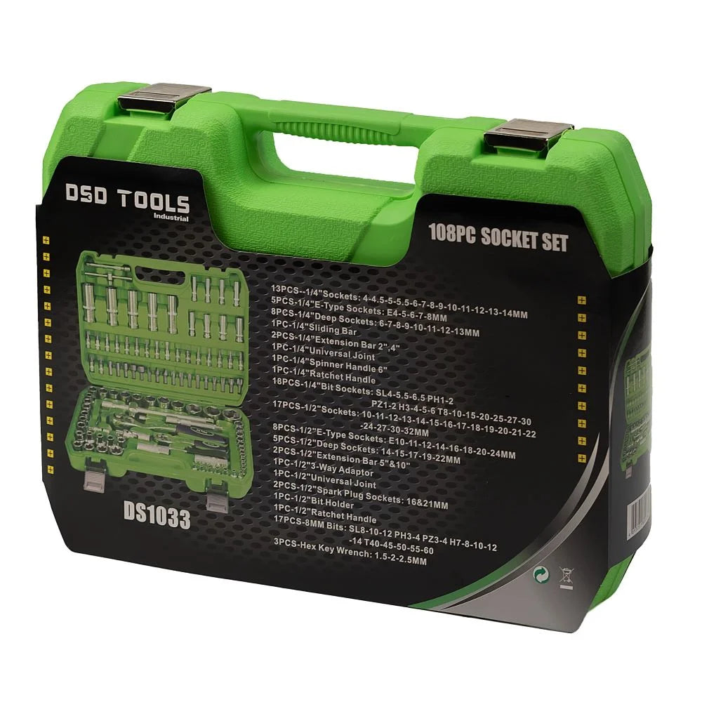 108pc 1/4 & 1/2 Dr Metric Super Lock Socket Set DS1033