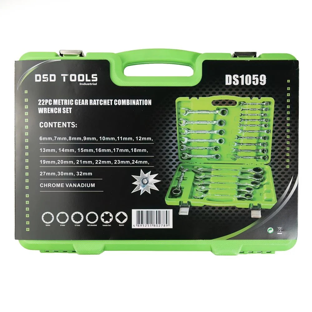 Ratchet Spanner Fixed Head Wrench 22Pcs Tool Set Mechanic tools DS1059