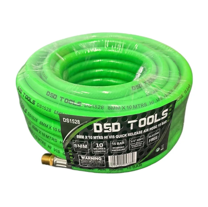 8mm X 10 Mtrs Hi Vis Quick Release Air Hose 15 Bar DS1528