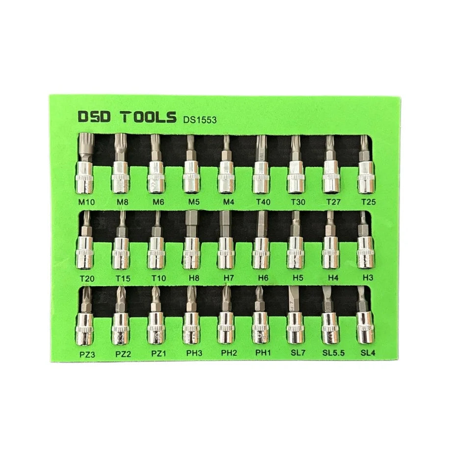 27PC Mixed Bit Sockets 1/4″ Dr 38mm DS1553