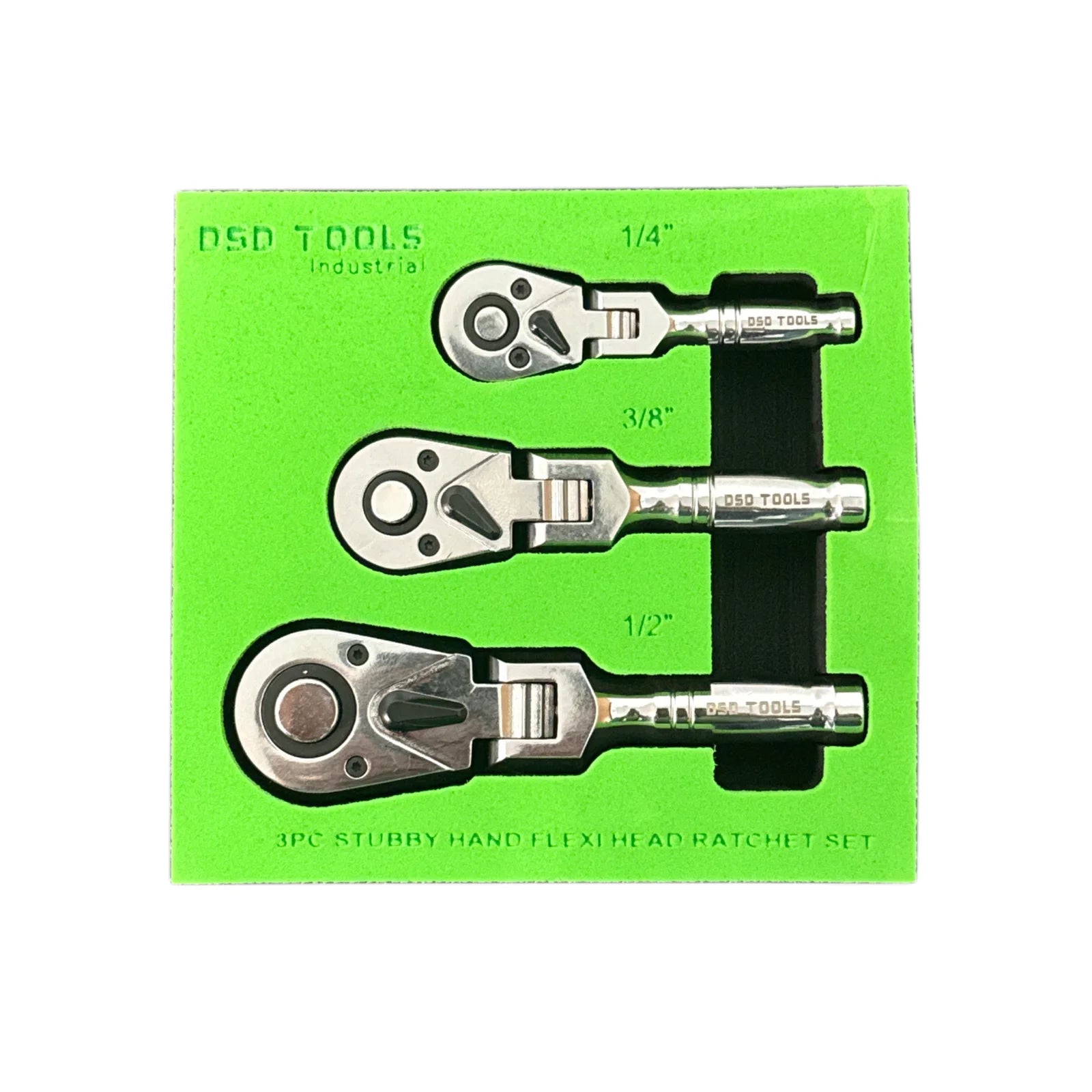 Stubby Flexi Head Ratchet Set 1/4" 3/8" 1/2" Drive In EVA Foam DS1875