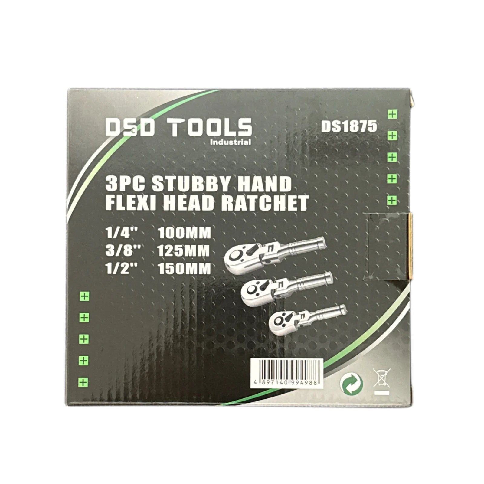 Stubby Flexi Head Ratchet Set 1/4" 3/8" 1/2" Drive In EVA Foam DS1875