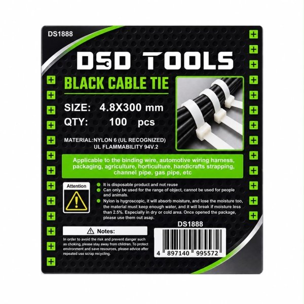 100pc Black Cable Ties 4.8 X 300 Mm DS1888