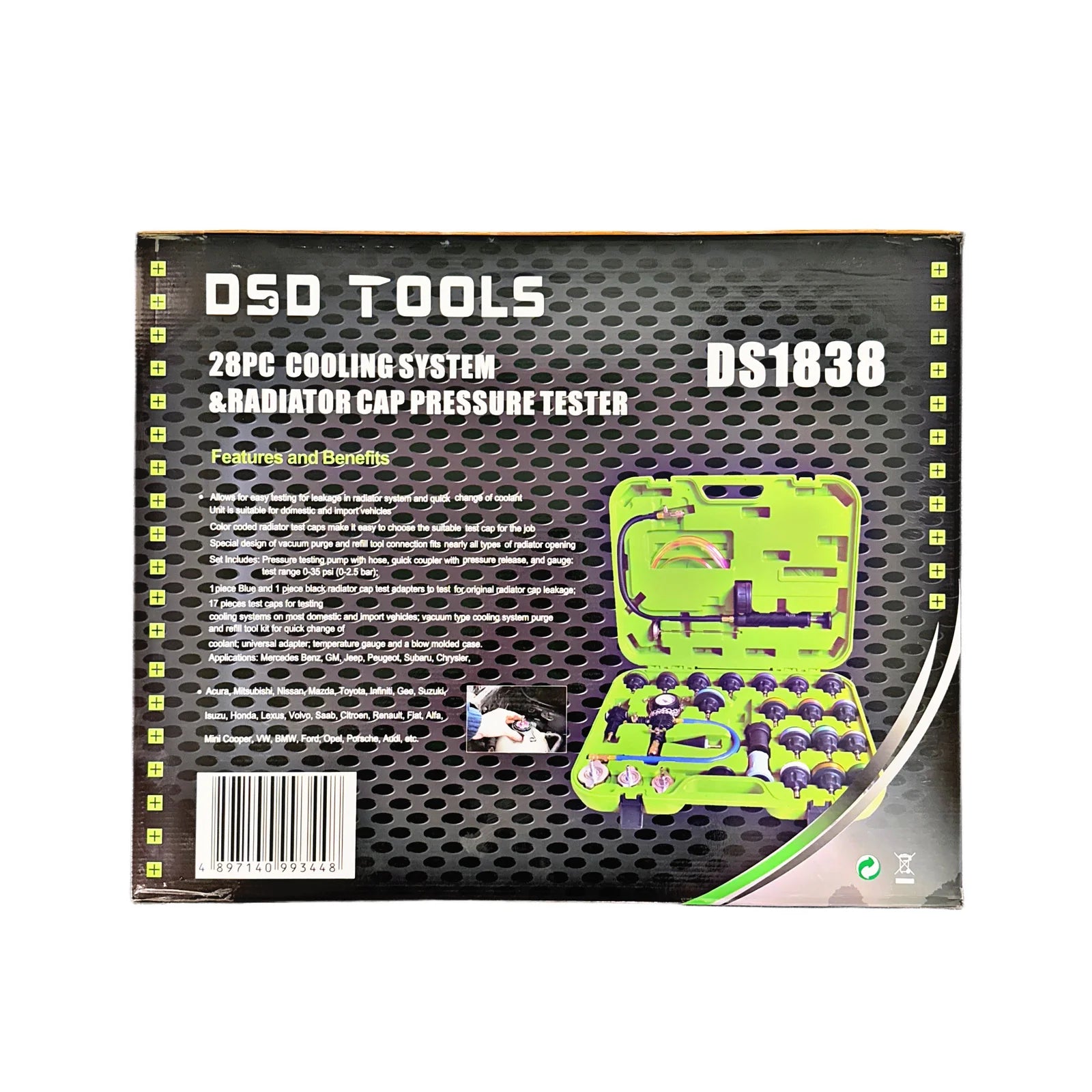 28pc Coolant Radiator System Pressure Tester, Refill Kit Purge DS1838