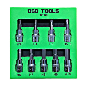 9PC 3/8" DR Hex Allen Bit Sockets 48mm Long 3 - 10mm DS1223