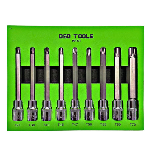 Set de prize Torx Star Bit 1/2" Dr 9 piese 140 mm lungime T27 - T70 Instrument