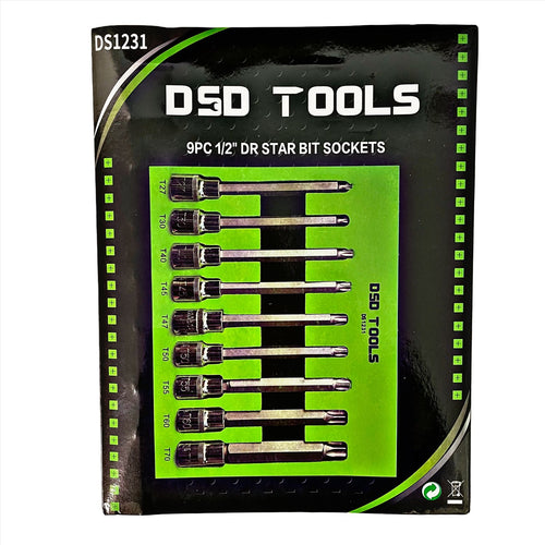 Set de prize Torx Star Bit 1/2" Dr 9 piese 140 mm lungime T27 - T70 Instrument