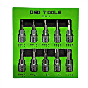 10pc 3/8dr Torx / Star Bit Socket Set 48mm (L) T10 TO T55 DS1232