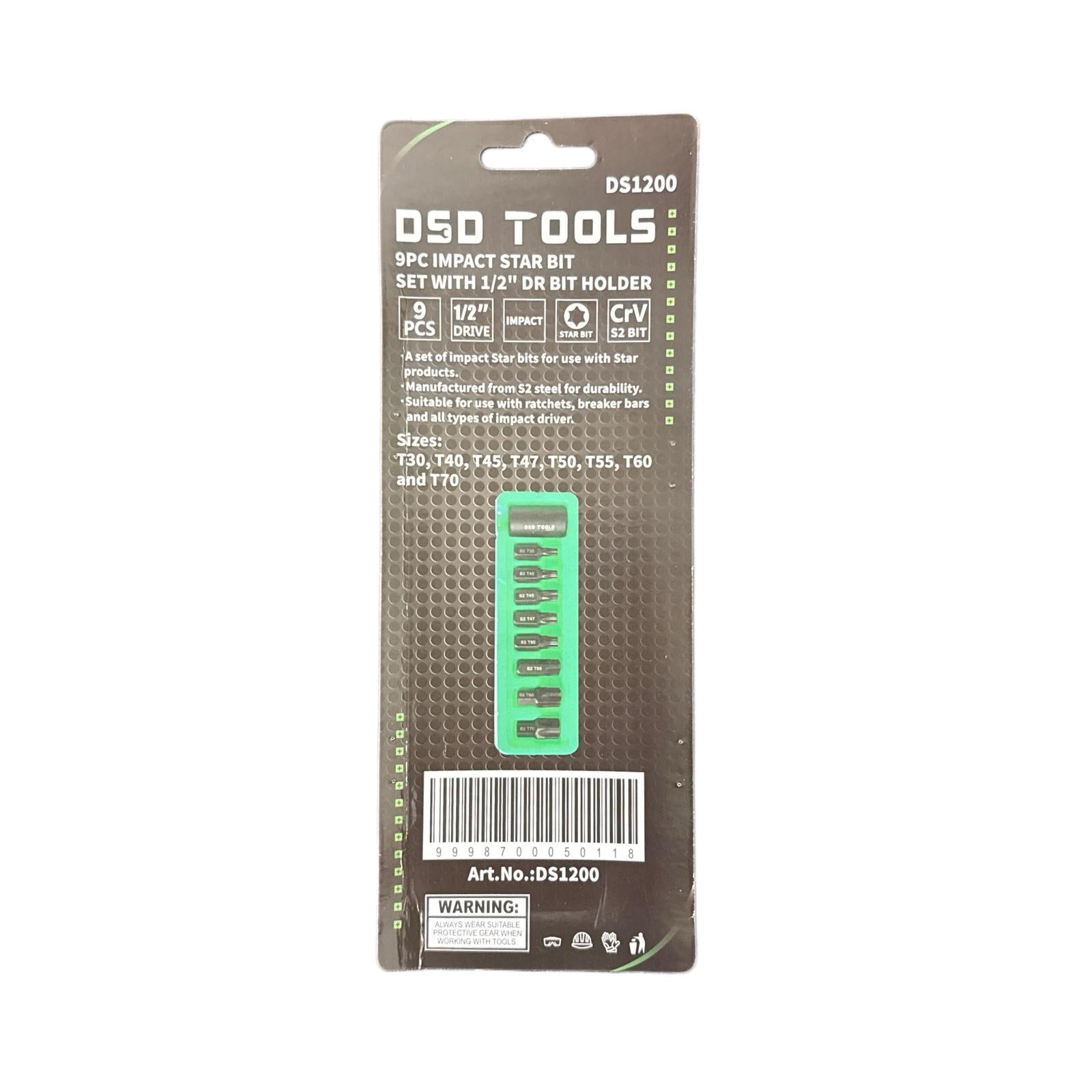 US PRO Tools Set de 9 bucăți Impact Star Torx cu suport DR de 1/2" T30 - T70 