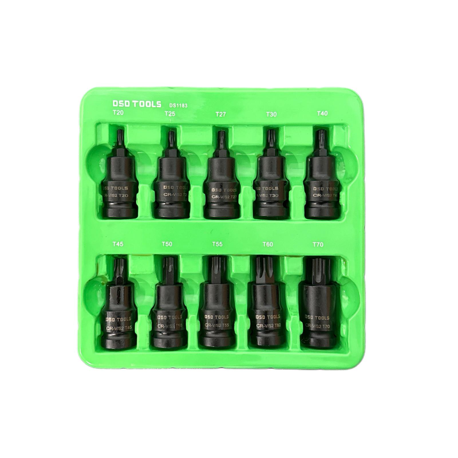 US PRO Tools Set de 10 bucăți 1/2" DR Torx Impact Star Bit T20 - T70 