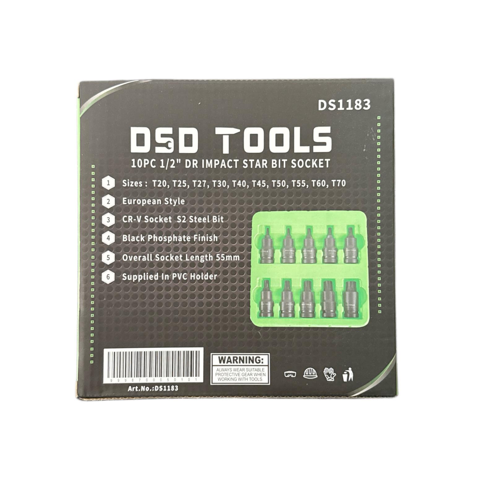 US PRO Tools Set de 10 bucăți 1/2" DR Torx Impact Star Bit T20 - T70 