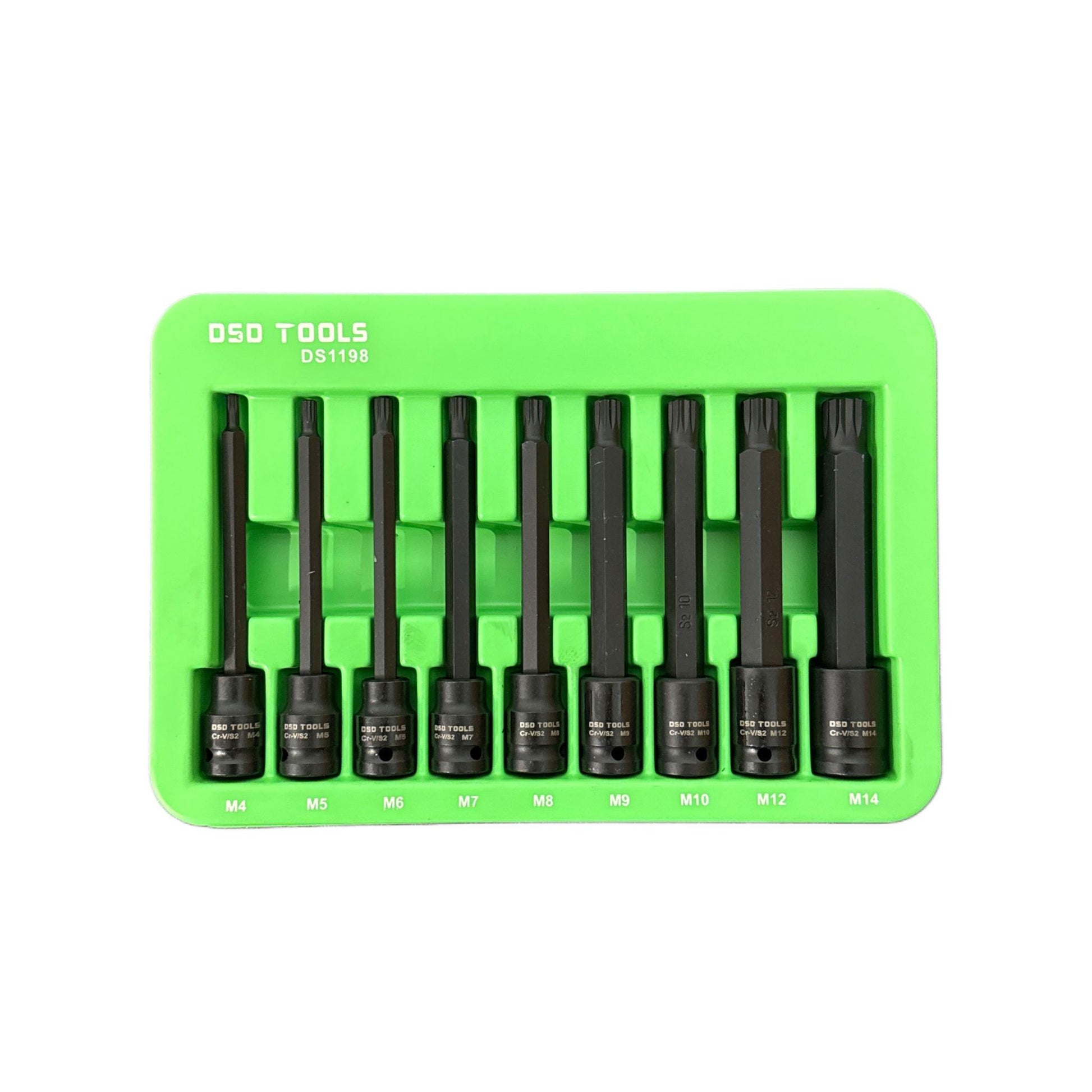 Set de 9 bucăți 3/8" Dr Extra Long Impact Spline Bit