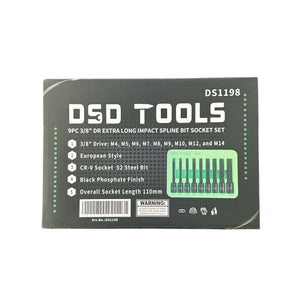 9pc 3/8" Dr Extra Long Impact Spline Bit Socket Set DS1198