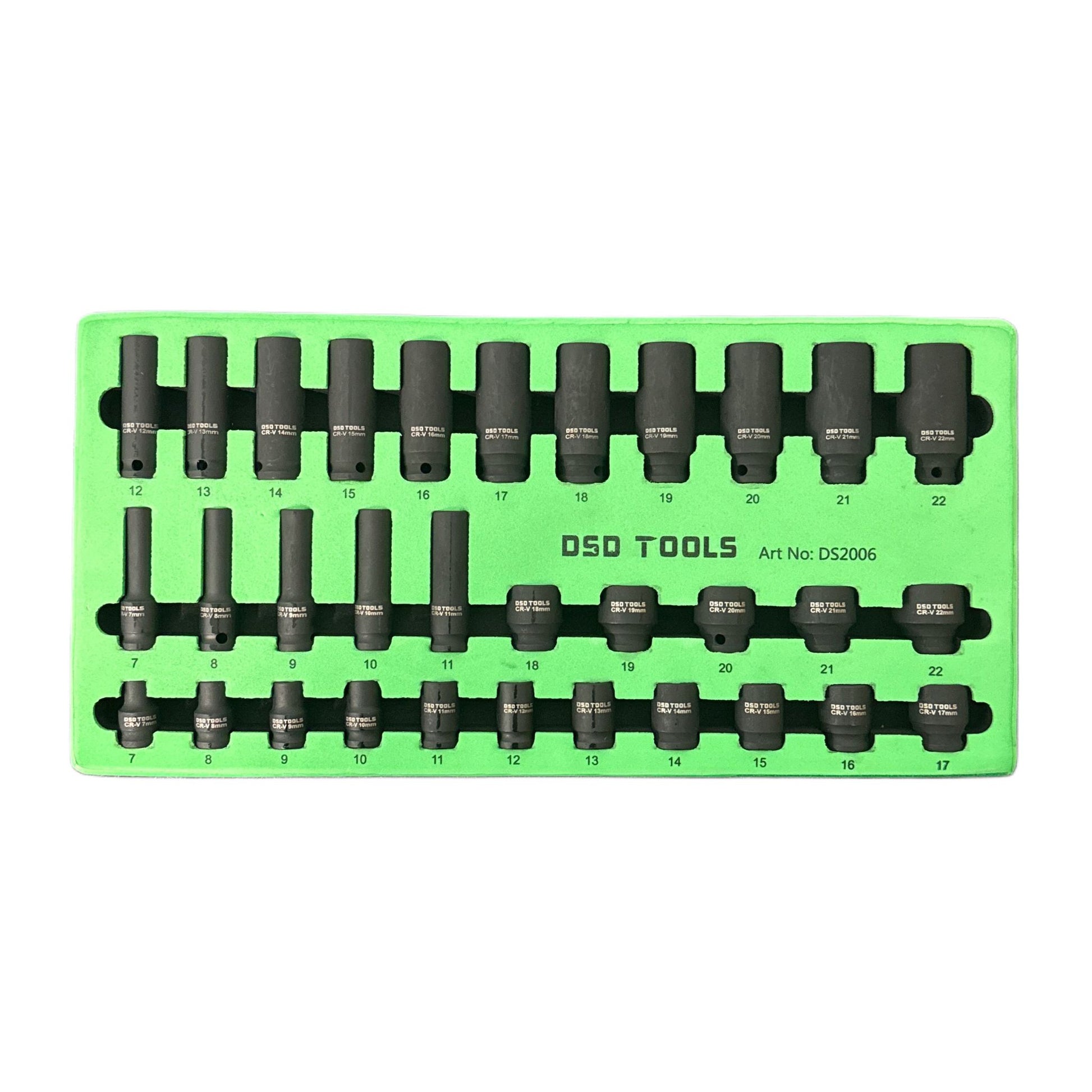 32PC 3/8" Dr 6pt Deep & Shallow Impact Sockets 7mm To 22mm DS2006