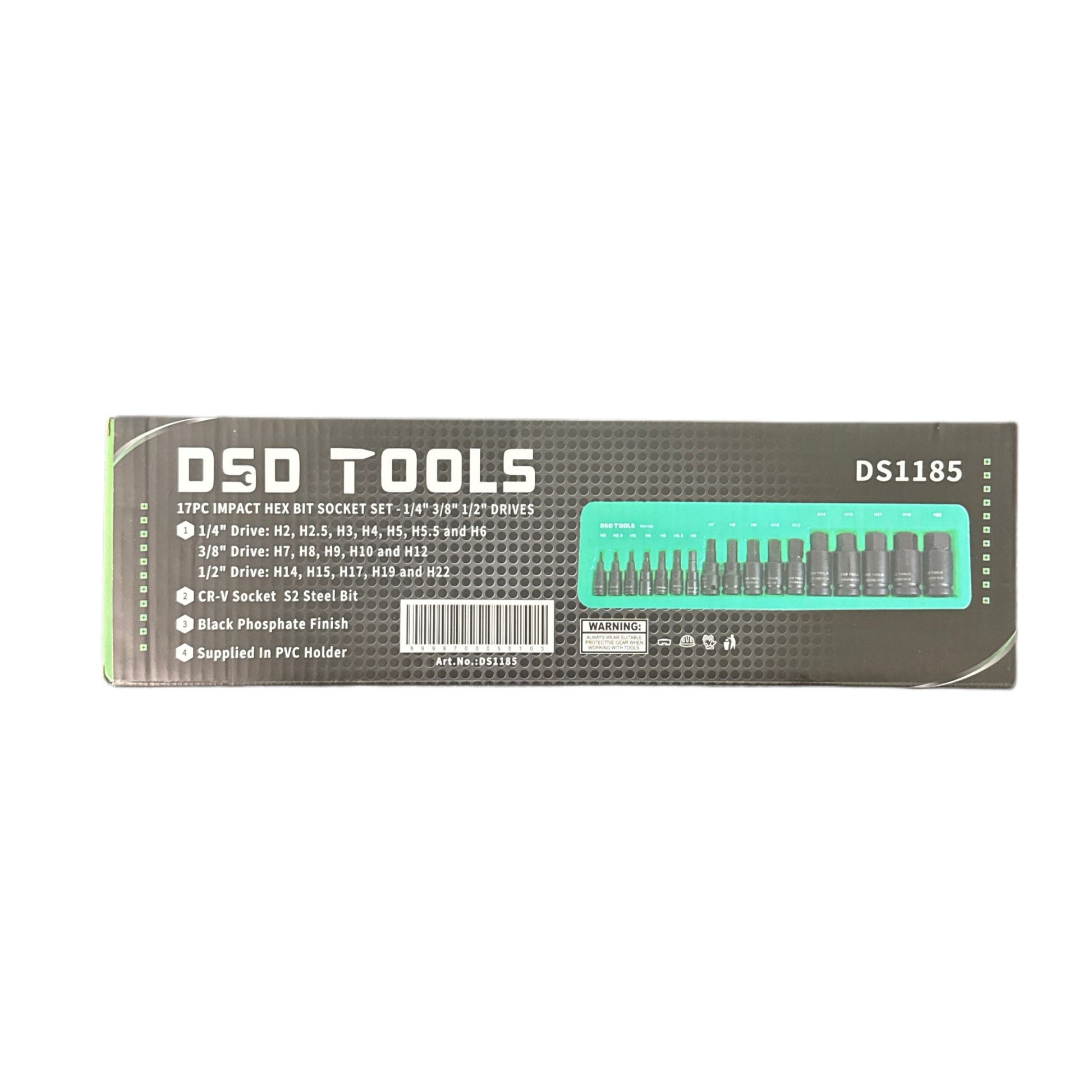 17pc Impact Hex Bit Socket Set – 1/4″ 3/8″ 1/2″ Drives DS1185
