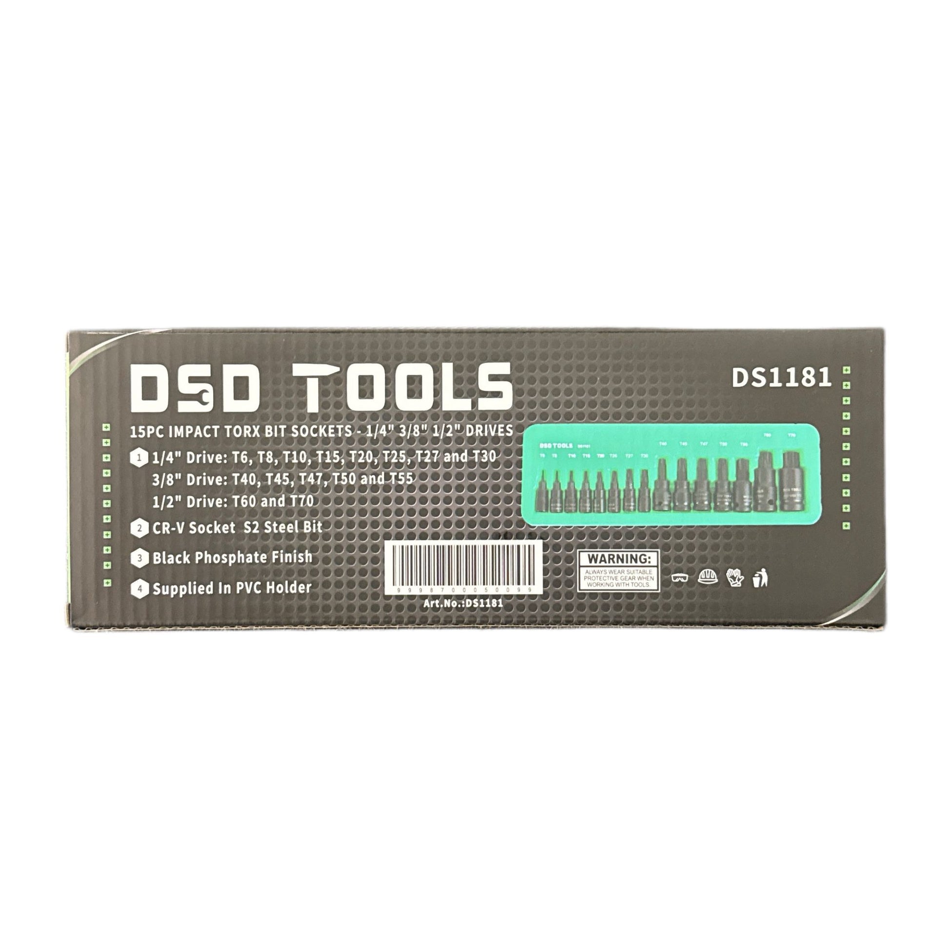 15pc Impact Torx Bit Sockets – 1/4″ 3/8″ 1/2″ Drives DS1181