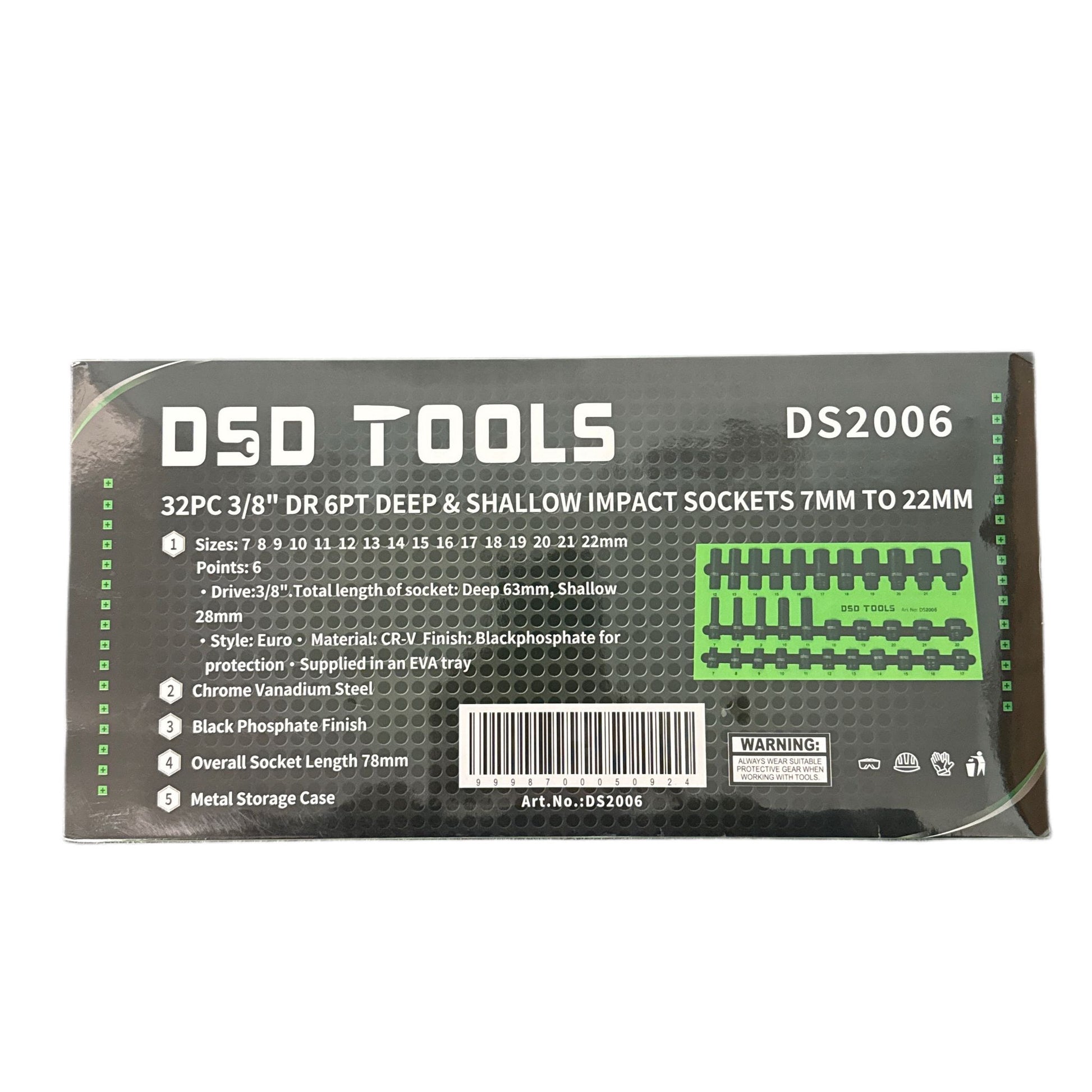 32PC 3/8" Dr 6pt Deep & Shallow Impact Sockets 7mm To 22mm DS2006