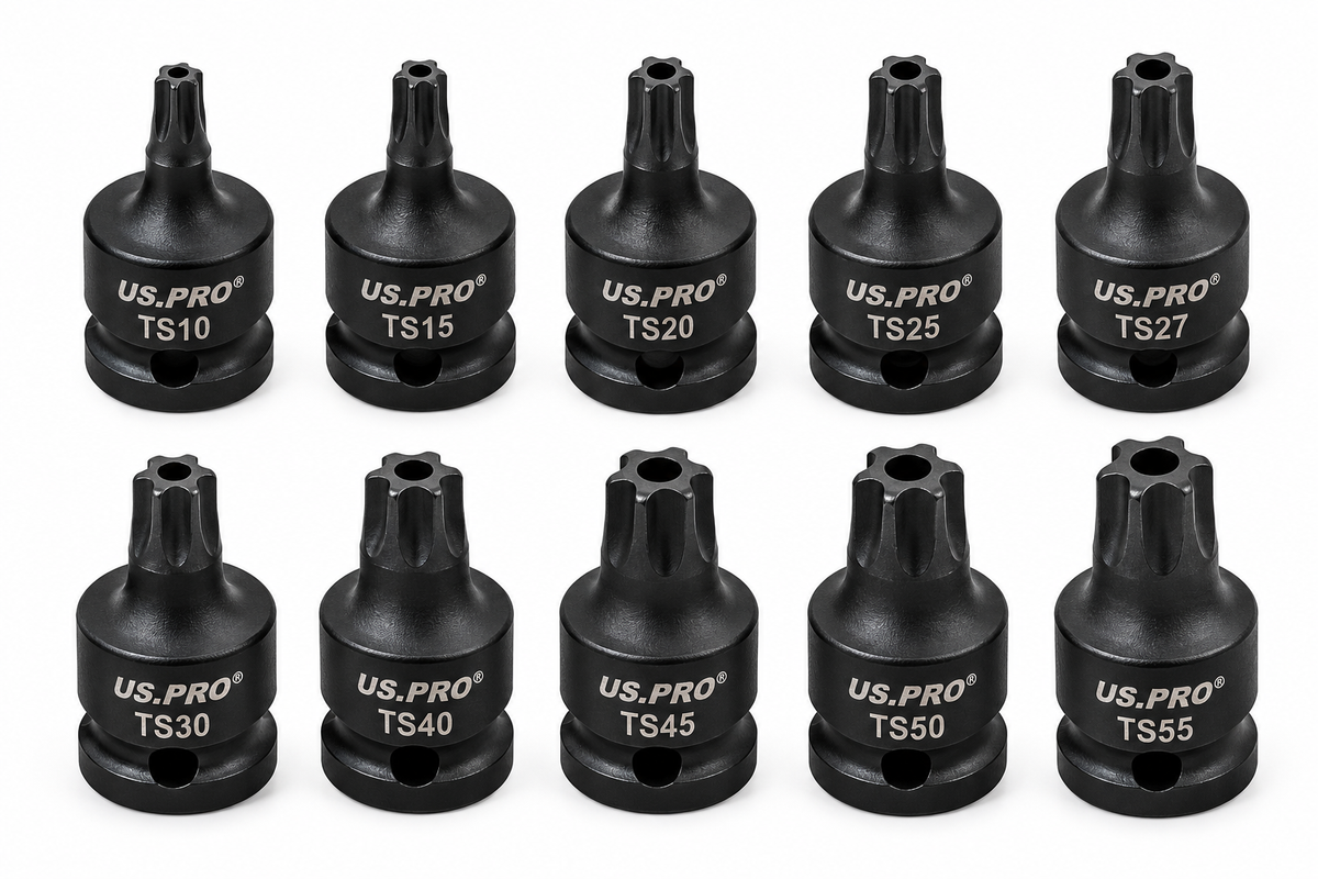 10Pc 1/4" 3/8" Dr Stubby Impact Tamper Star Bit S - US PRO 3966