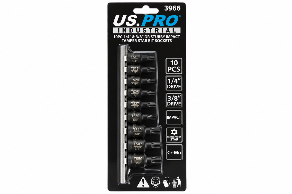 10Pc 1/4" 3/8" Dr Stubby Impact Tamper Star Bit S - US PRO 3966
