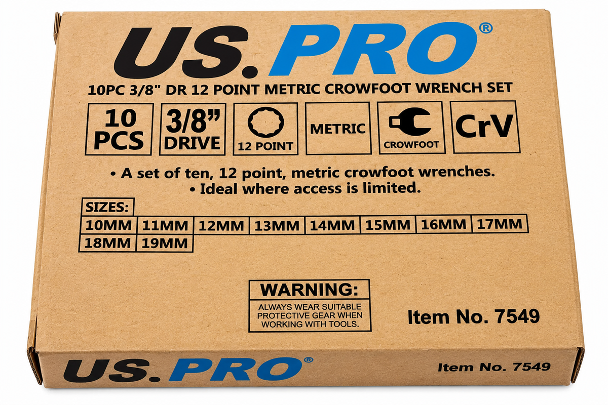 10Pc 3/8" Dr 12 Point Metric Crowfoot Wrench Se - US PRO 7549