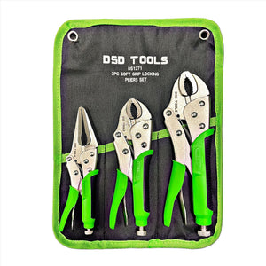 3Pc Locking Pliers Set Long nose & curved jaw mole vise grips DS1271