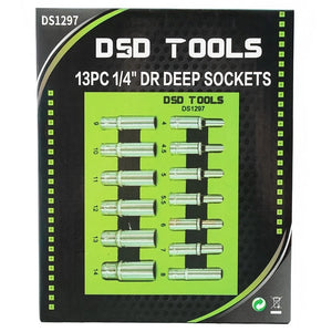 13pc 1/4" Dr Deep Sockets 4 - 14mm Single Hex 6 Point DS1297