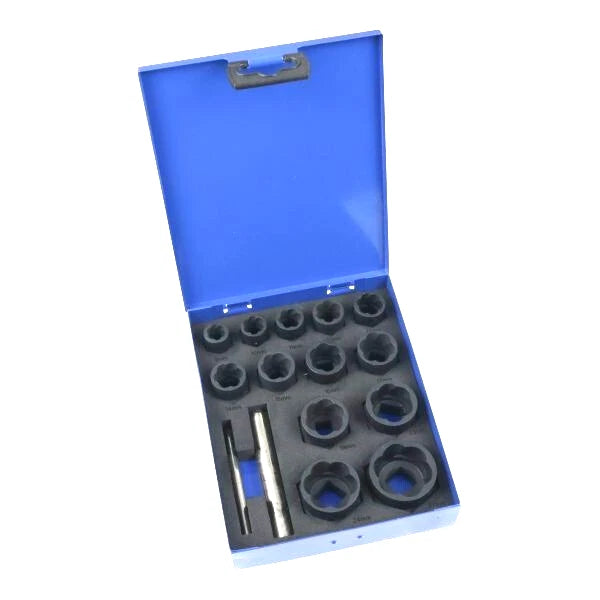 Set extractor șuruburi US PRO 11 buc. Capete deteriorate, mufe tip piuliță