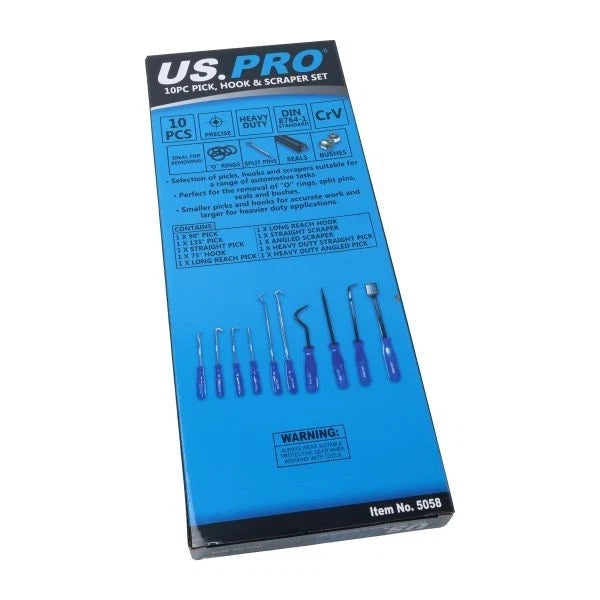 US PRO 10Pc Hook & Pick & Scraper Tool Set O Ring Seal Removal in Foam Tray 5058
