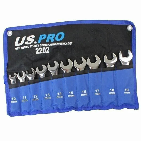 10pc Metric Stubby Combination Spanner Wrench Set 10 - 19mm 2202