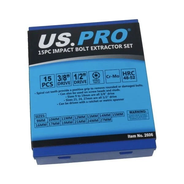 Set extractor șuruburi US PRO 11 buc. Capete deteriorate, mufe tip piuliță