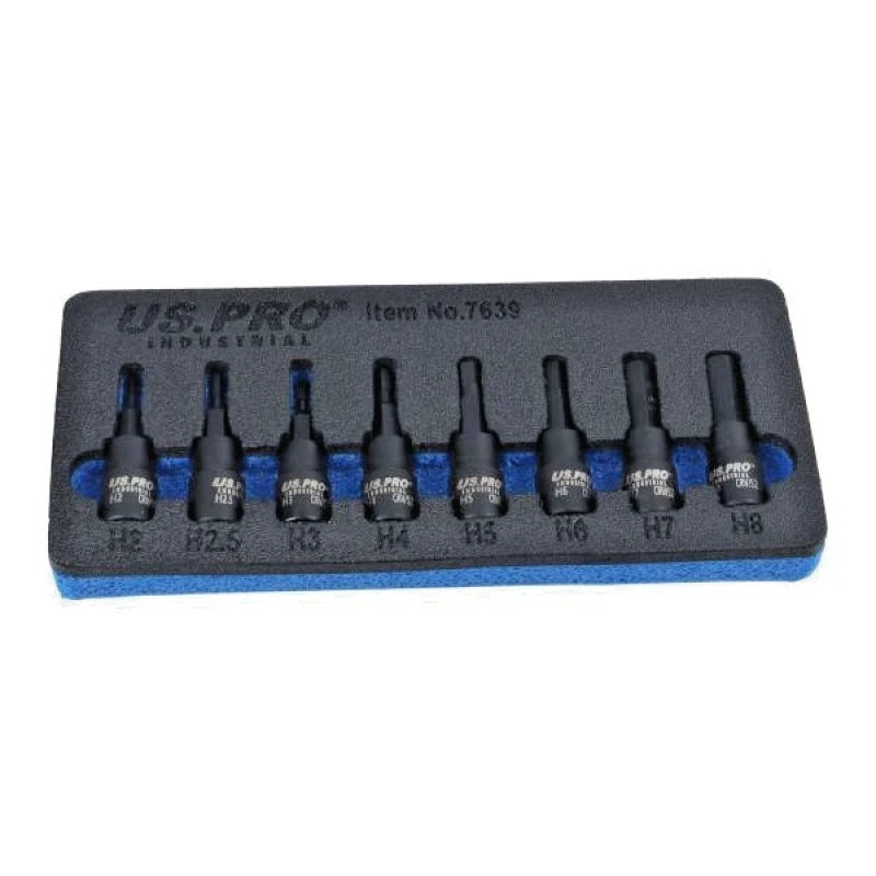 US PRO 8pc Impact Hex Bit Socket Set 2mm to 8mm 1/4" Drive In EVA Foam 7639