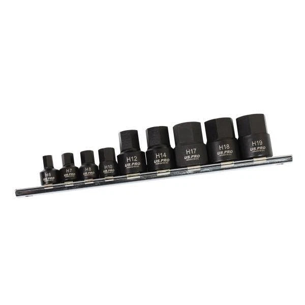 9pc 1/4" 3/8" DR Stubby Impact Hex Allen Key Bit Sockets Set 3863
