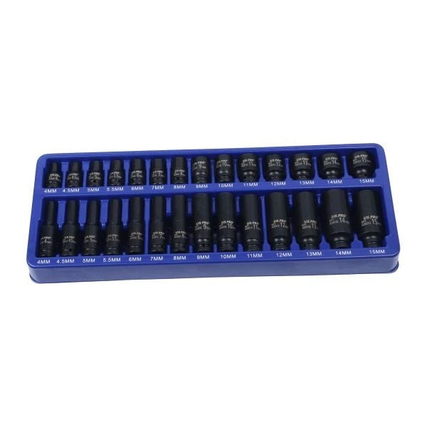 US PRO 1/4DR 28 piece Impact Socket Set Shallow & Deep 4-15mm 7629