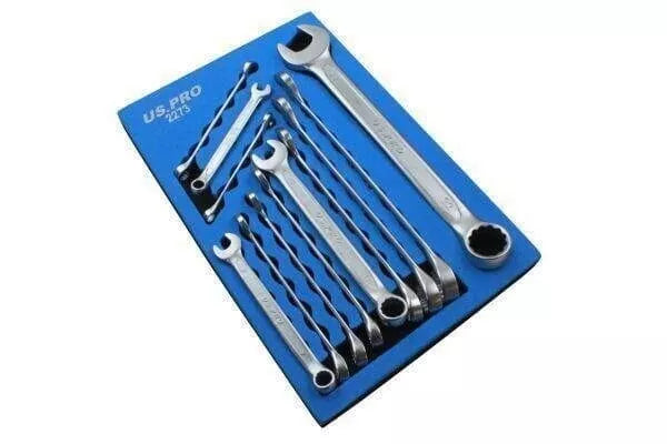 US PRO Tools 12 Piece Metric Combination Spanners Set In A Foam Tray 6-22mm – 2273