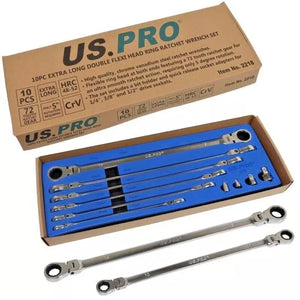 8mm to 19mm Double Flex Head Long Reach Ratchet Ring Aviation Spanner Set US PRO 2218