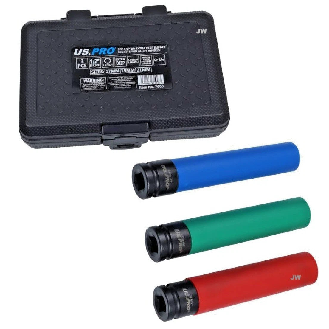 Extra Deep Alloy Wheel Nut Impact Socket Set 17mm 19mm 21mm 1/2" Drive 7605