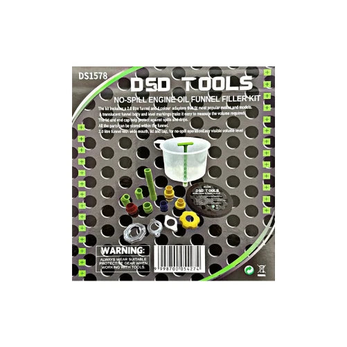 No-Spill Engine Oil Funnel Filter Kit – 2l Funnel & 12 Adapters DS1578